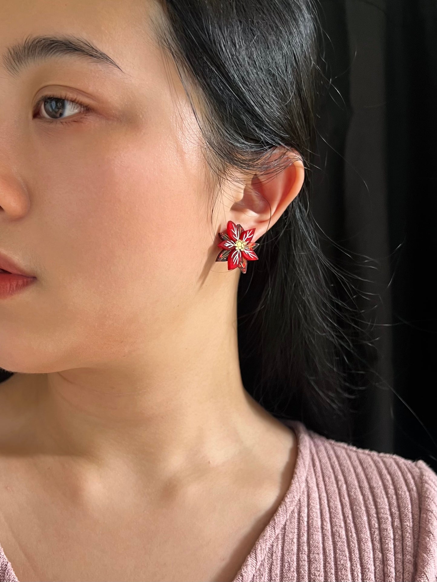 Poinsettia Ruby Studs