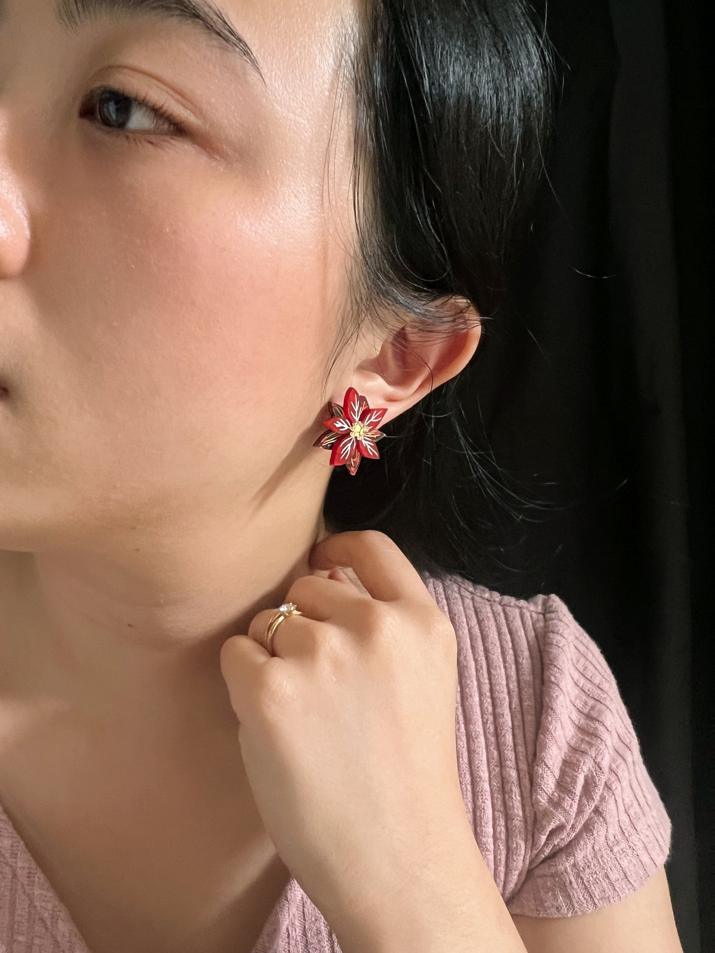 Poinsettia Ruby Studs